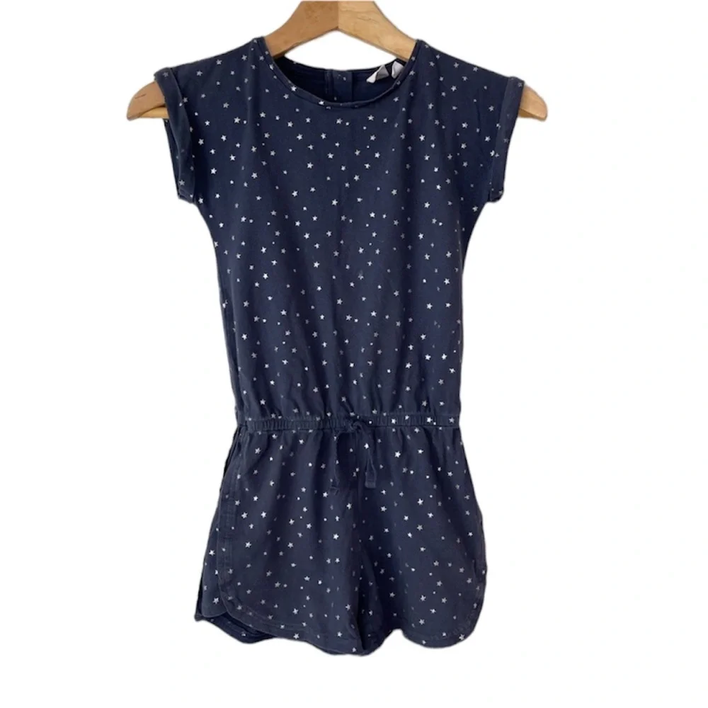 GAPKids Romper Short Sleeve Navy Blue Silver Stars Girls Size Medium (8)
